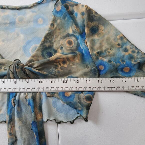 Y2L Fairy Grunge Whimsy Top Womens Small Mesh Bell Sleeve Tie Front Sheer Floral - Picture 5 of 7